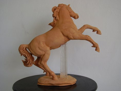 Ceramiche d-Arte di Albisola - Scultura in terra rossa naturale e fusione cristallo Dom.